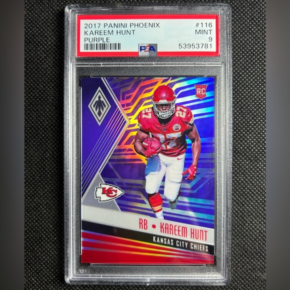 2017 Phoenix Purple Refractor KAREEM HUNT RC Card /149 SP PSA 9 MINT Pop 1 - Picture 1 of 2